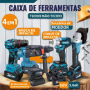 [MÊS DOS PAIS] Kit de ferramentas 4 em 1 Furadeira, Chave de fenda/Chave de impacto/Amolador/Martelo 2 baterias de 21 V Caixa